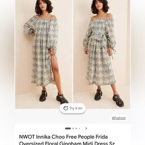 NWT Free People Innika Choo Gingham Mido Dress Size 3 Large